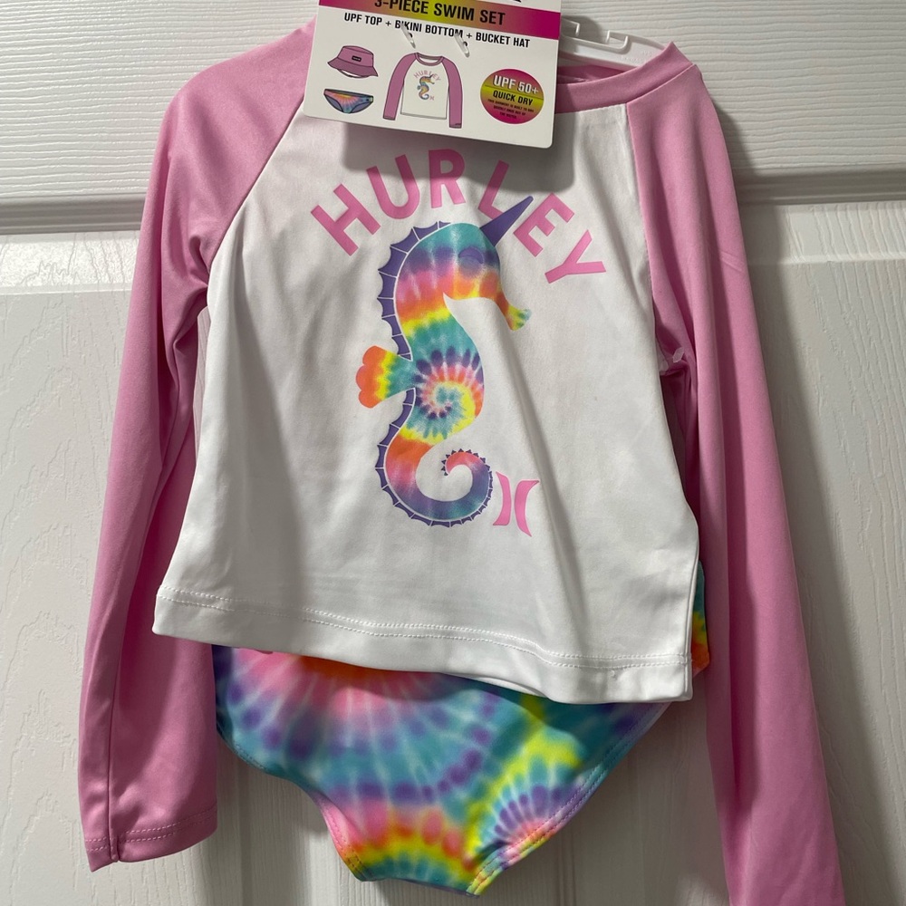 Hurley Kids' Pink and Rainbow Rashguard Set